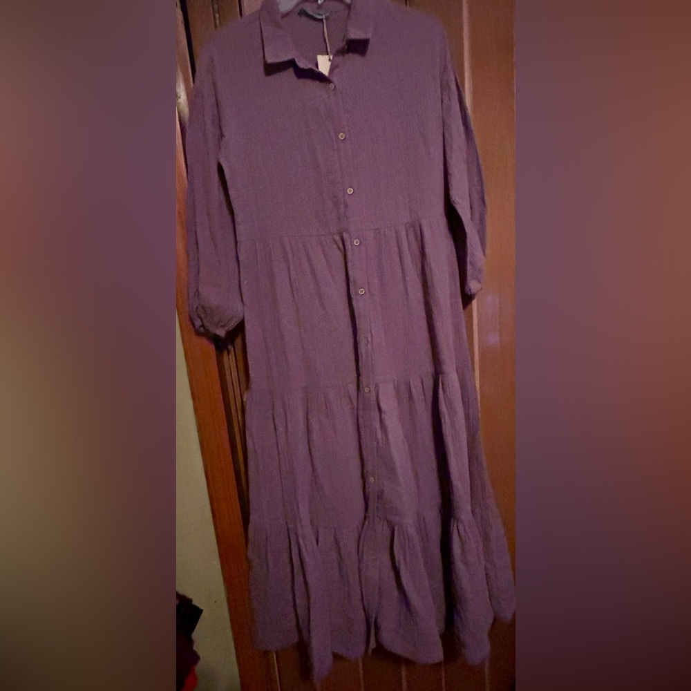Pastel purple TIERED midi dress size M NWT